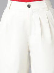 Kotty Women White Relaxed Straight Leg Straight Fit High-Rise Easy Wash Pleated Trousers