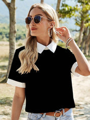 Kotty Black Shirt Collar Short Sleeves Shirt Style Top