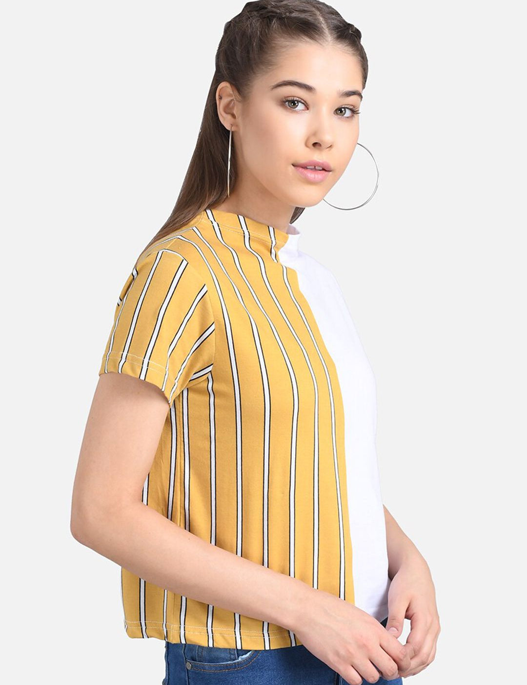 Kotty Women Yellow Colourblocked Pure Cotton Top