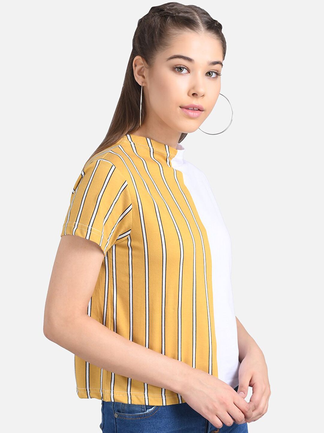 Kotty Women Yellow Colourblocked Pure Cotton Top