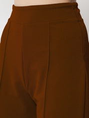 Kotty Women Brown Comfort Straight Fit High-Rise Easy Wash Trousers