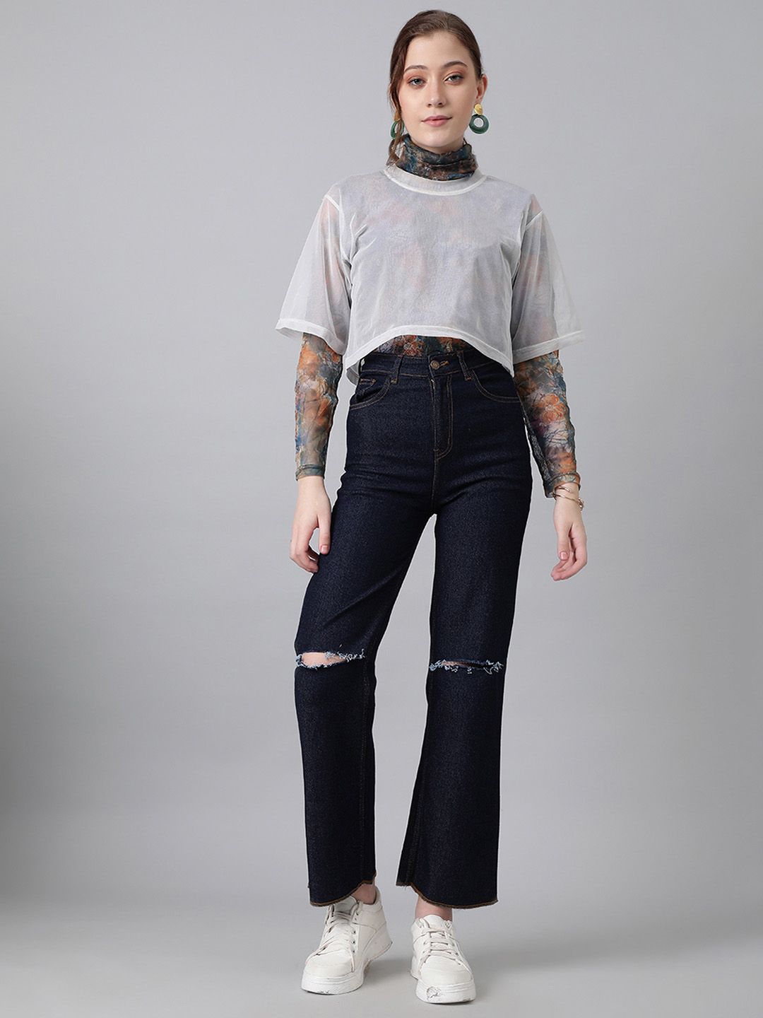 Kotty Women Bootcut High-Rise Slash Knee Stretchable Jeans