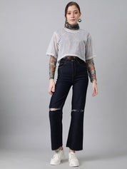 Kotty Women Bootcut High-Rise Slash Knee Stretchable Jeans