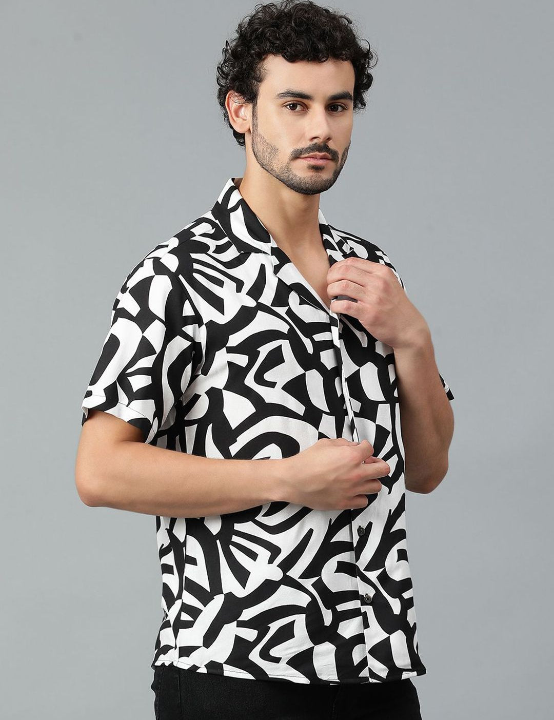 Kotty Men Abstract Printed Cuban Collar Casual Shirt