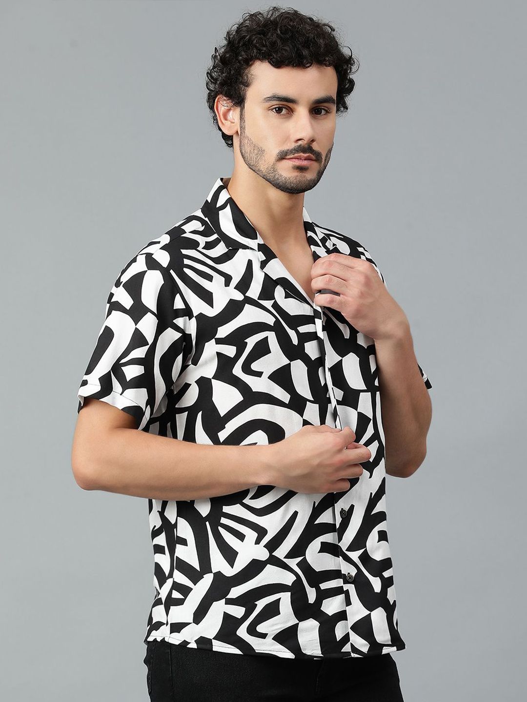 Kotty Men Abstract Printed Cuban Collar Casual Shirt
