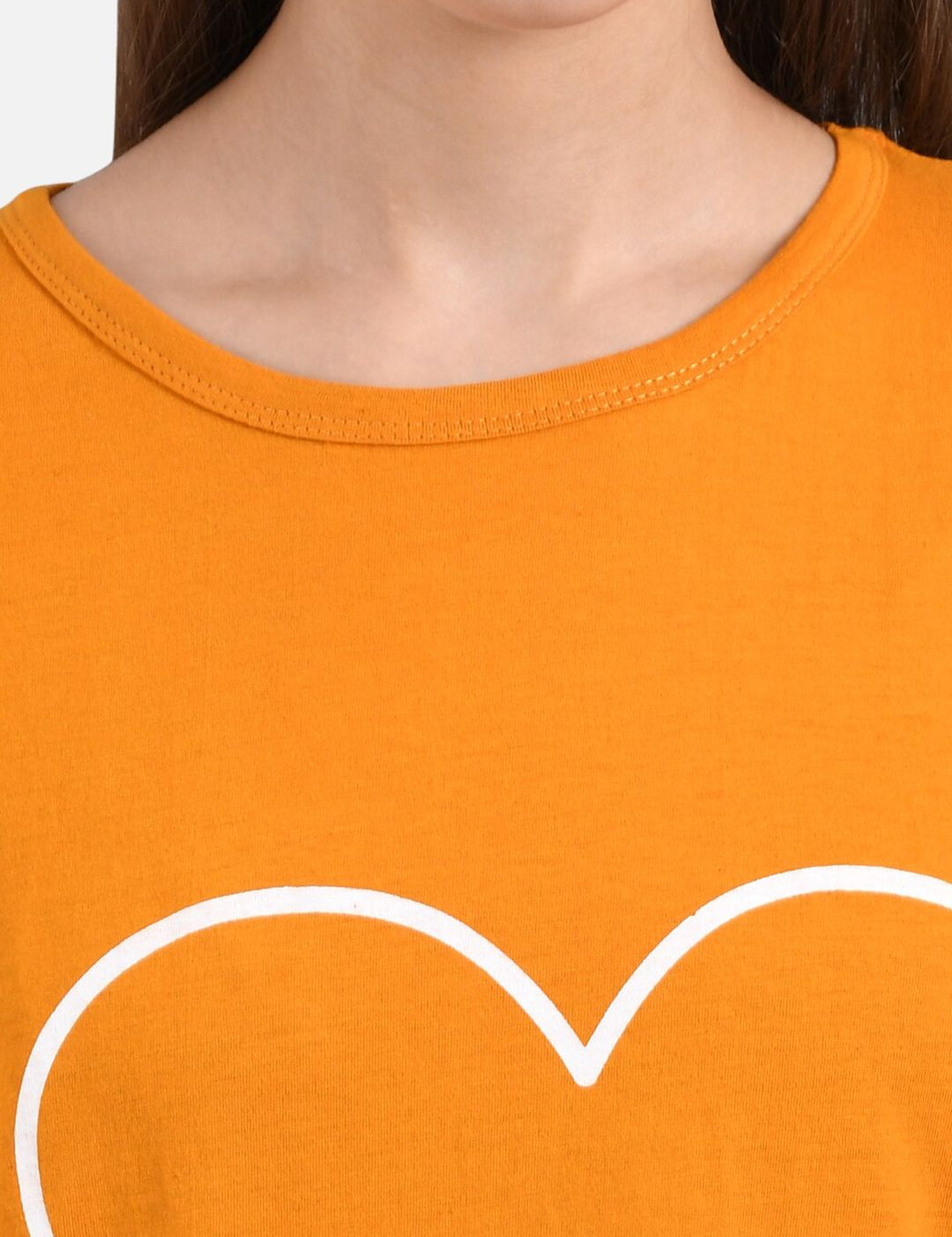 Kotty Orange & White Graphic Printed Round Neck Regular Fit Cotton Casual T-Shirt