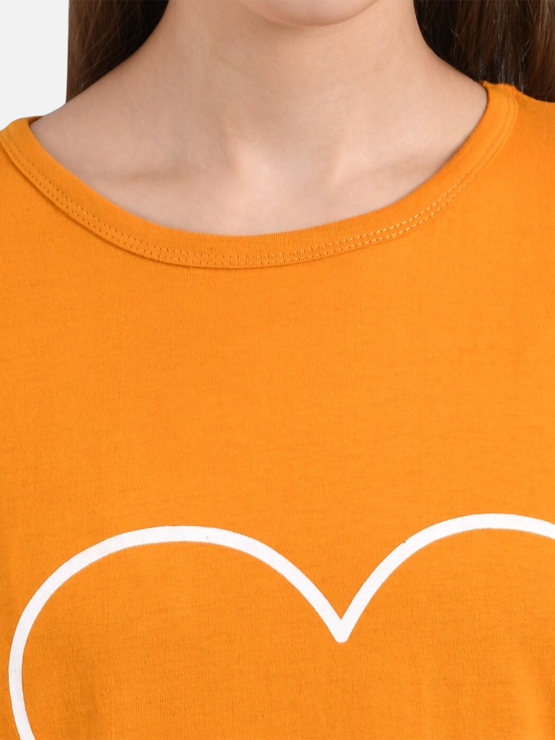 Kotty Orange & White Graphic Printed Round Neck Regular Fit Cotton Casual T-Shirt