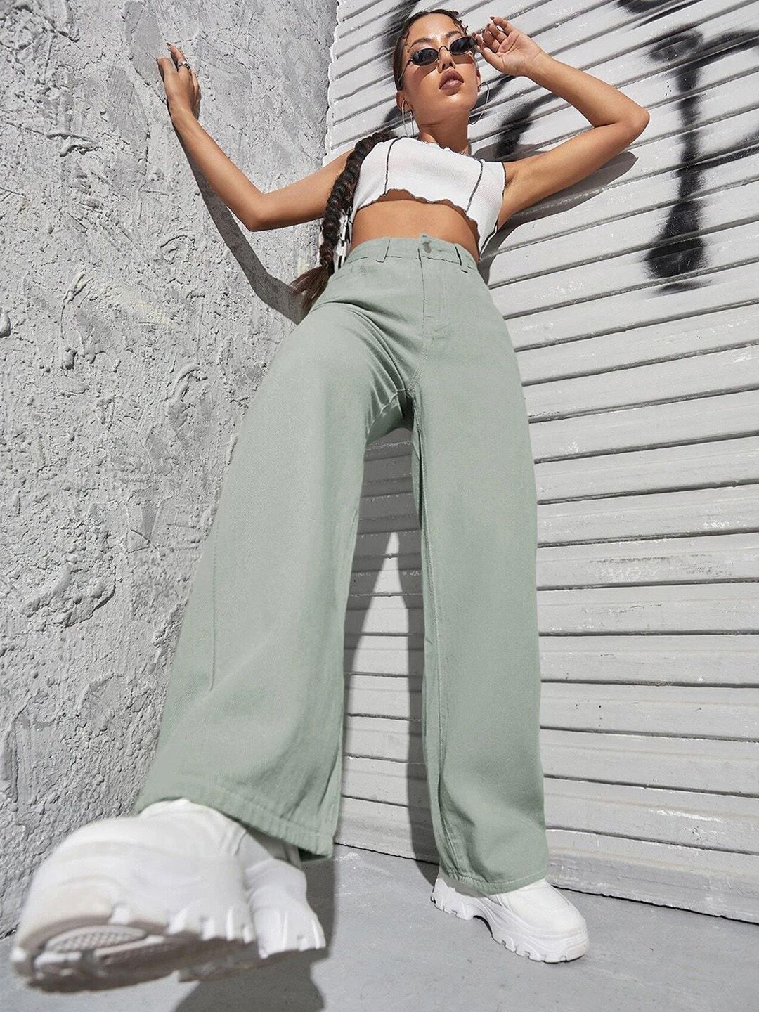 Kotty Women Green Jean Straight Fit High-Rise Stretchable Jeans