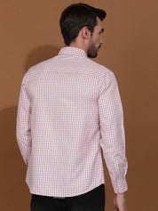 Kotty White & Red New Gingham Checks Printed Spread Collar Casual Shirt