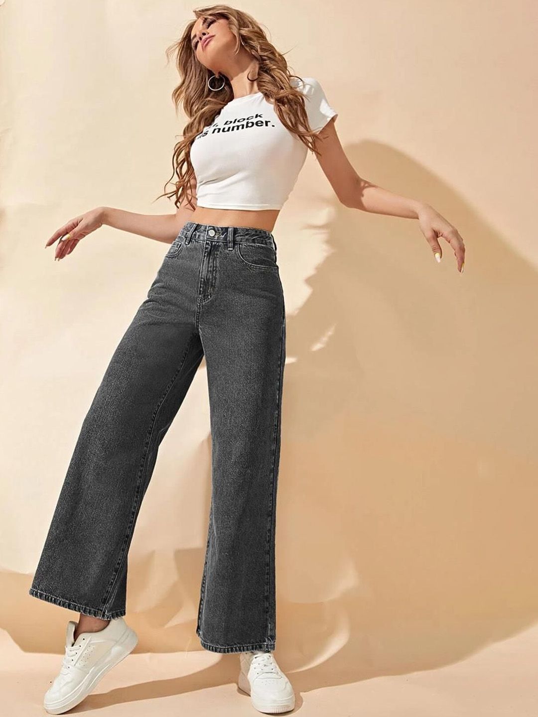 Kotty Women Wide Leg High-Rise Clean Look Stretchable Jeans