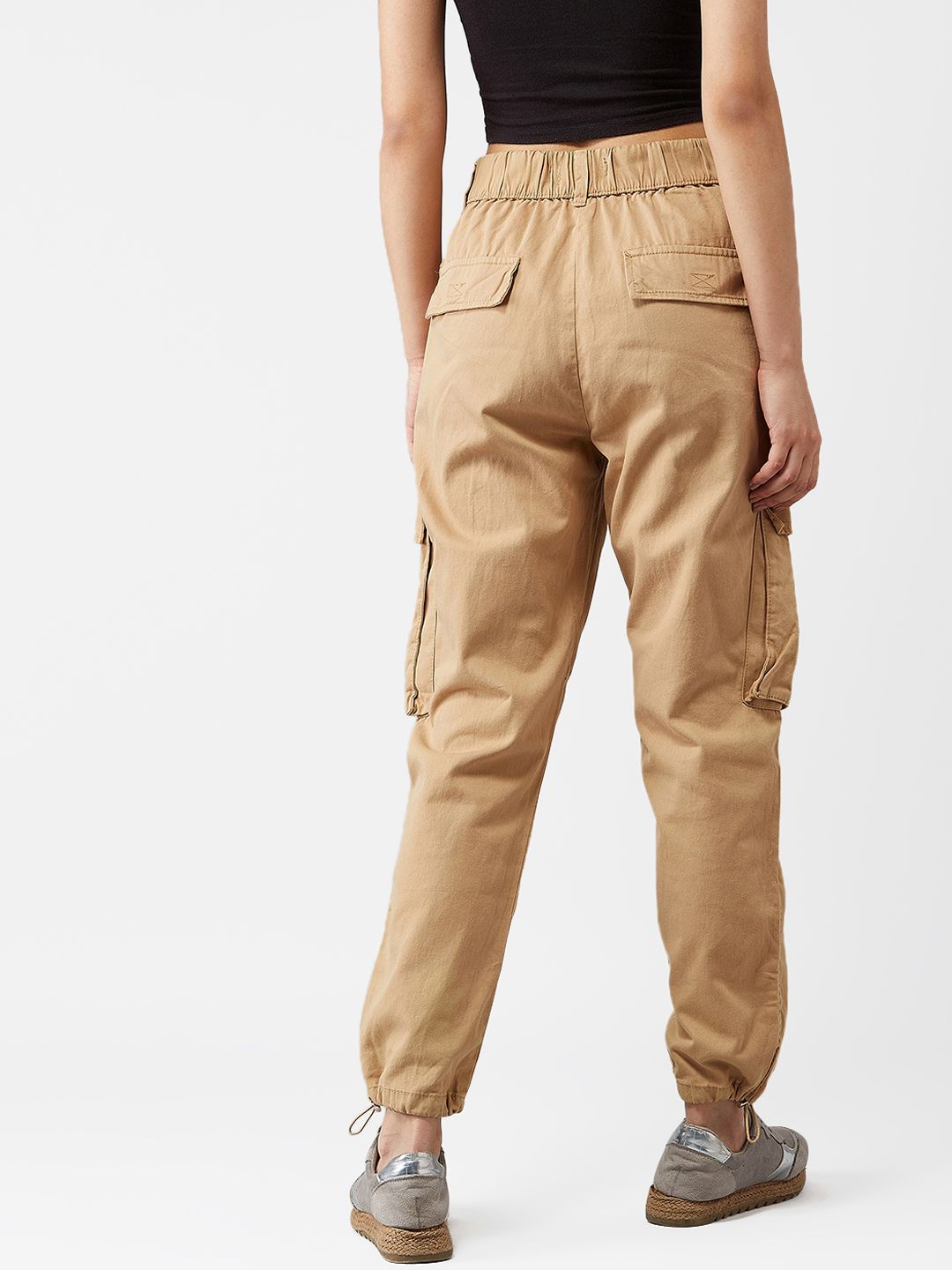 Kotty Women Beige Boyfriend Fit Solid Cargos