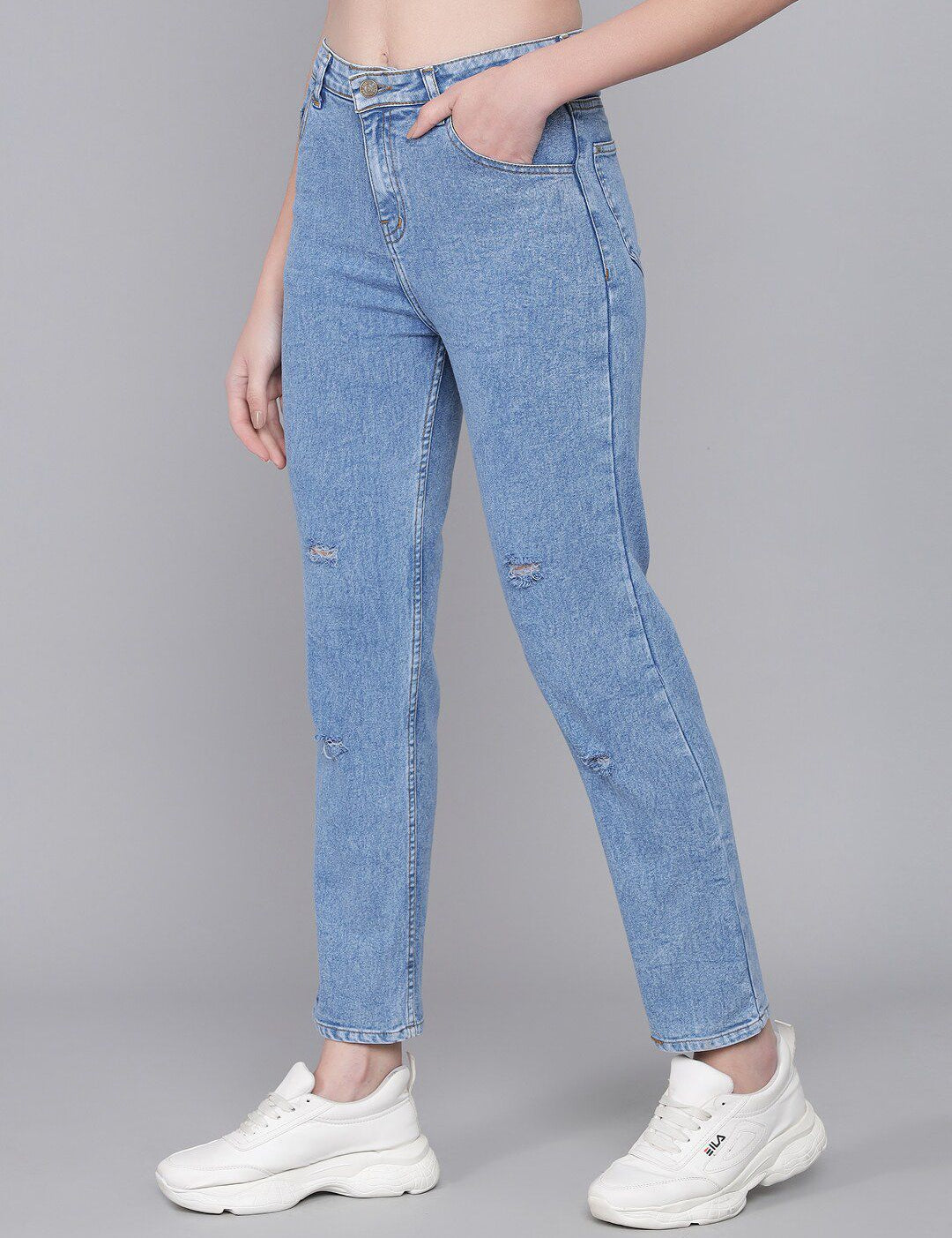 Kotty Women Blue Flared High-Rise Mildly Distressed Jeans