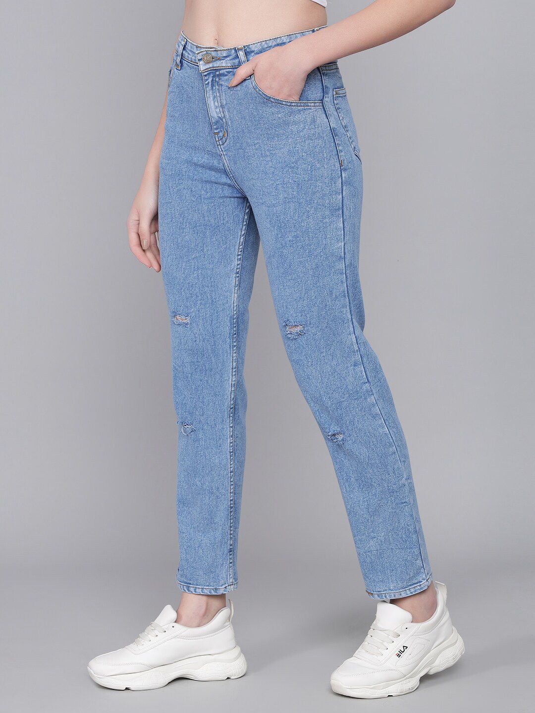 Kotty Women Blue Flared High-Rise Mildly Distressed Jeans