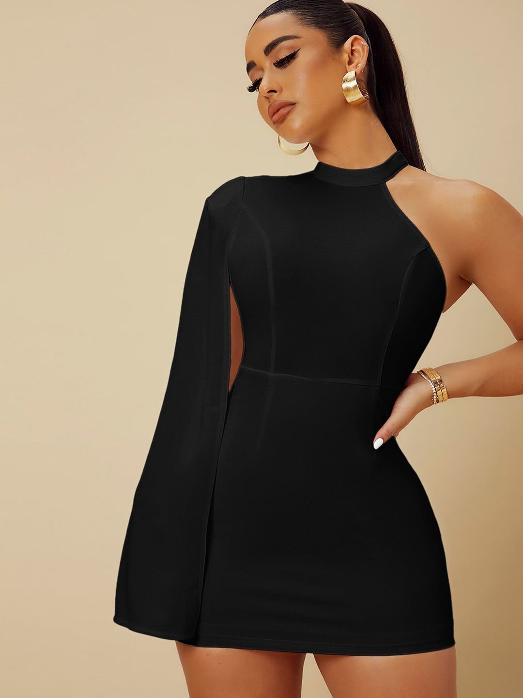 Kotty Women Solid Batwing Sleeves Bodycon Mini Dress