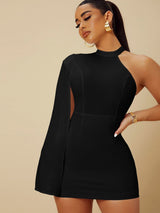 Kotty Women Solid Batwing Sleeves Bodycon Mini Dress