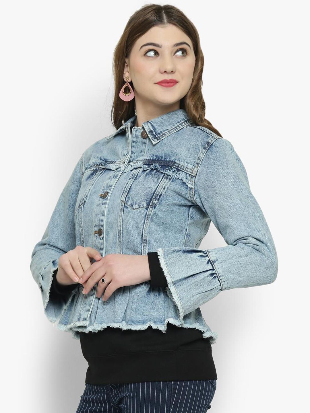 Kotty Women Blue Solid Denim Jacket