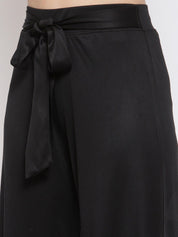 Kotty Women Black Flared High-Rise Parallel Trousers