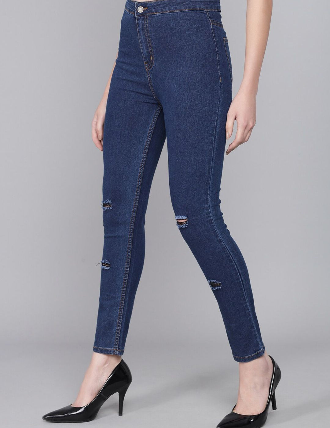 Kotty Women Blue Skinny Fit High-Rise Low Distress Jeans