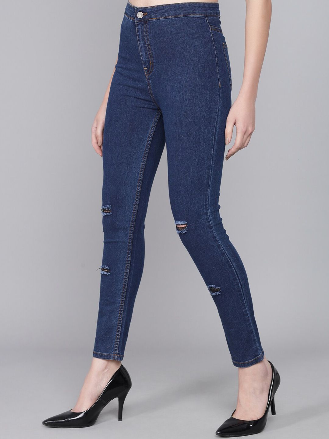 Kotty Women Blue Skinny Fit High-Rise Low Distress Jeans