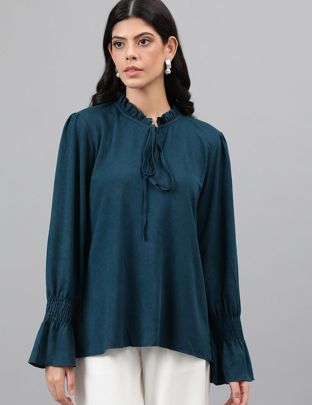 Kotty Tie-Up Neck Bell Sleeve Top