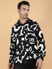Kotty Men Relaxed Spread Collar Graphic Printed Cotton Casual Shirt