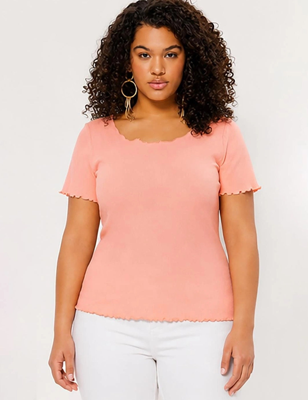 Kotty Women's Dusty Peach Ruffle Square Neck Short Sleeve Top | Stylish Party Wear