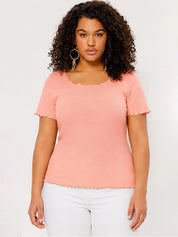 Kotty Women's Dusty Peach Ruffle Square Neck Short Sleeve Top | Stylish Party Wear