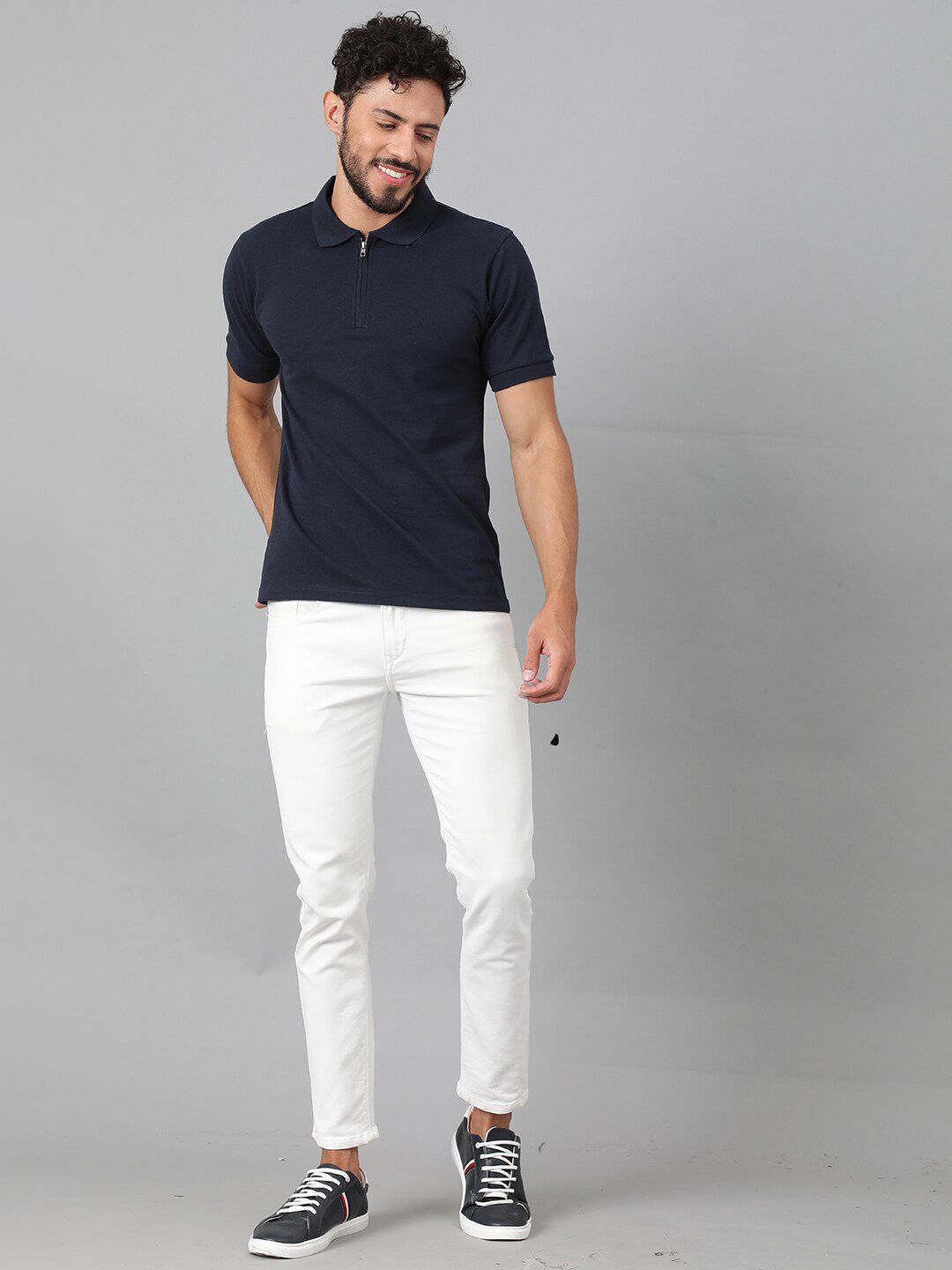 Kotty Navy Blue Polo Collar Cotton T-shirt