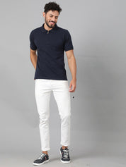 Kotty Navy Blue Polo Collar Cotton T-shirt