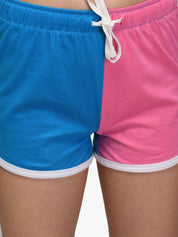 Kotty Women Blue & Pink Colourblocked Regular Fit Shorts