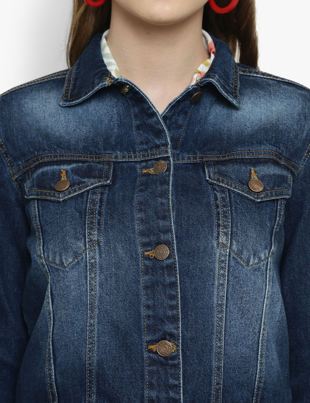 Kotty Women Blue Solid Denim Jacket