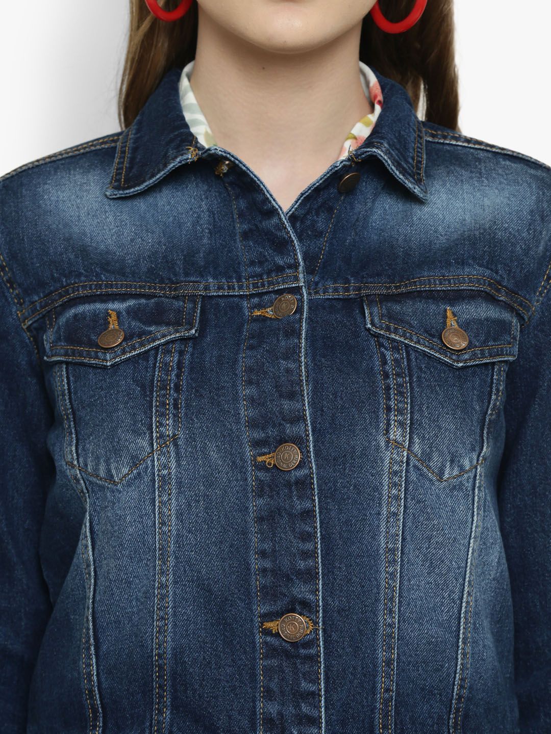 Kotty Women Blue Solid Denim Jacket