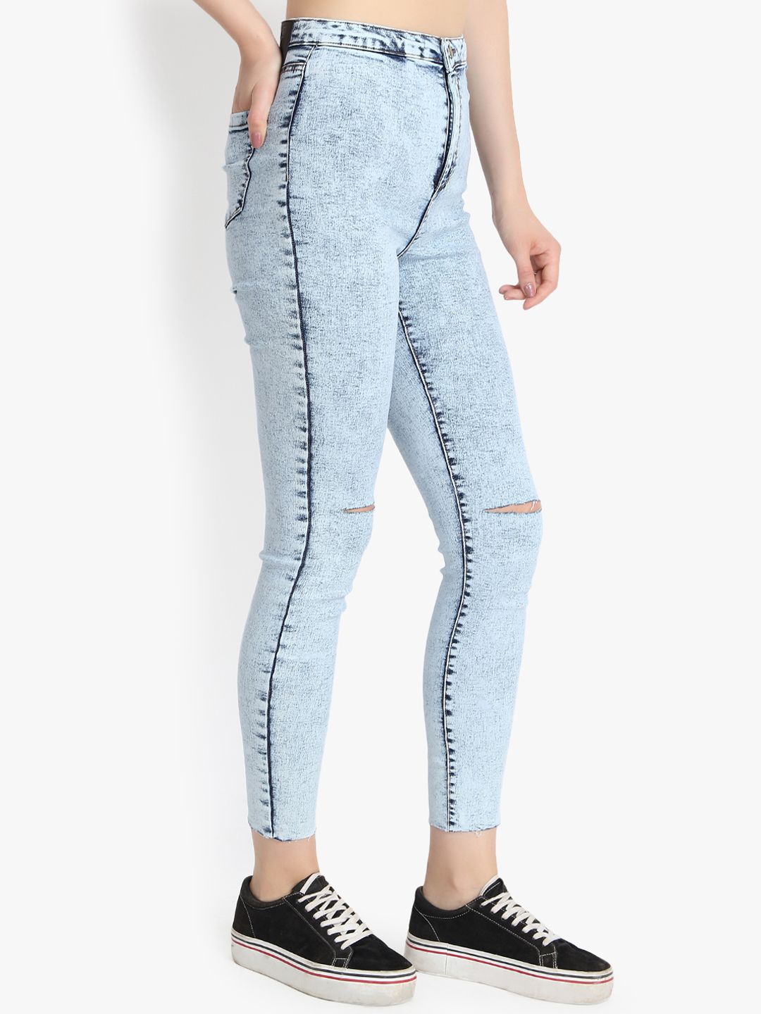 Kotty Women Blue Skinny Fit High-Rise Slash Knee Jeans