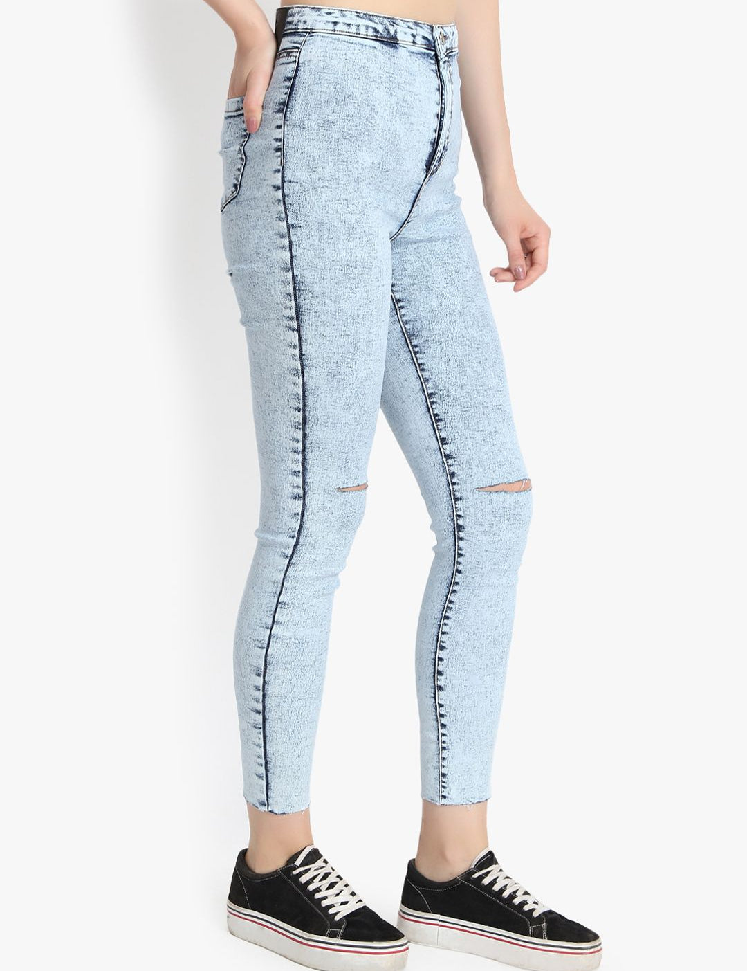 Kotty Women Blue Skinny Fit High-Rise Slash Knee Jeans