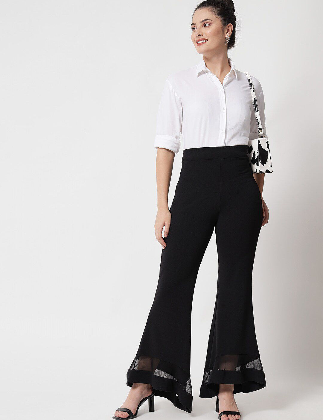 Kotty Women Black Relaxed Flared High-Rise Easy Wash Trousers