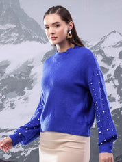 Kotty Women Ribbed Embellished Cotton Pullover