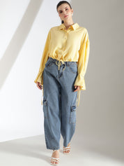 Kotty Women High-Rise Clean Look Stretchable Cargo Jeans