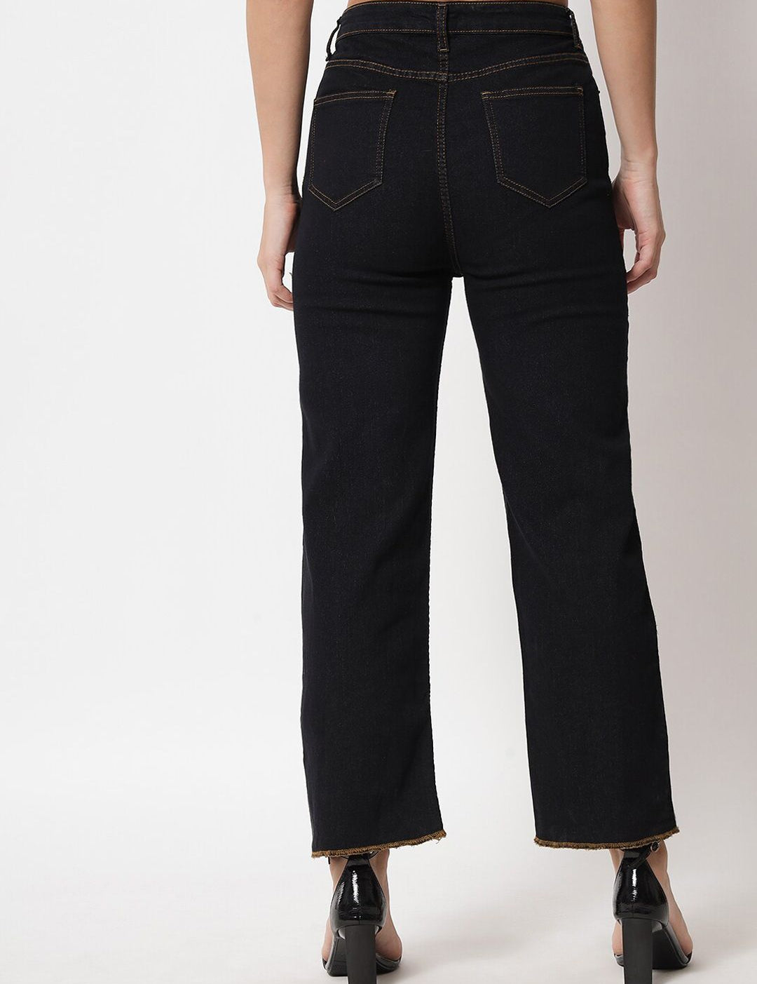 Kotty Women Black Jean Straight Fit High-Rise Stretchable Jeans