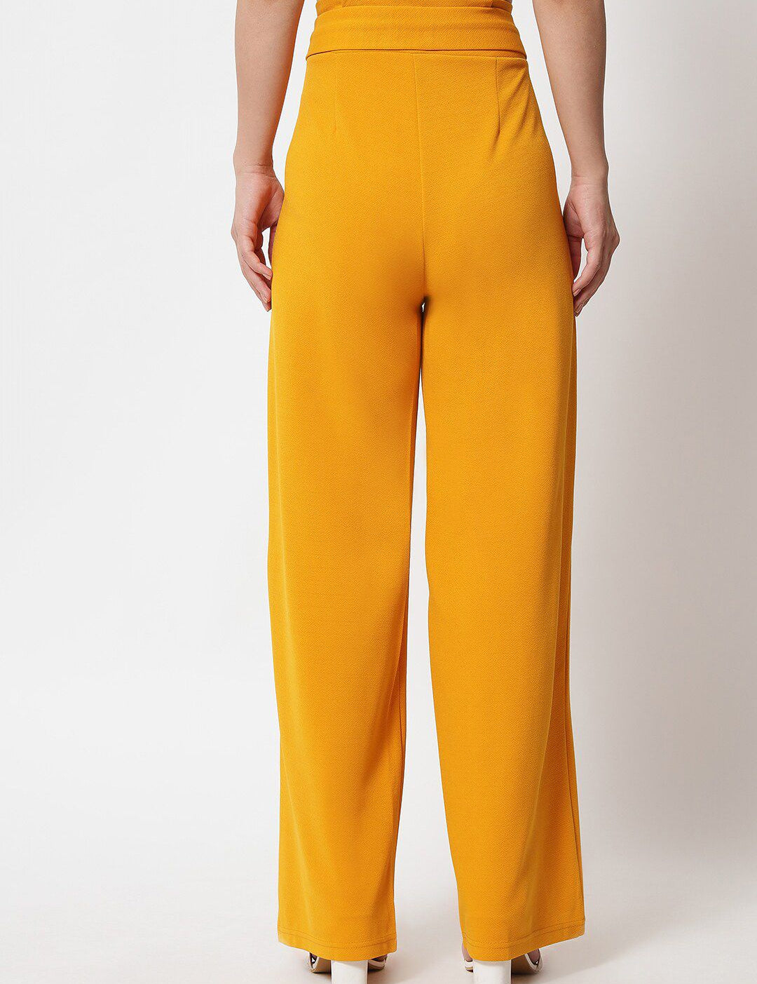 KOTTY BIZwear Women Yellow Relaxed Straight Fit High-Rise Easy Wash Pleated Trousers