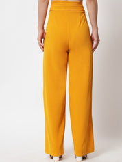 KOTTY BIZwear Women Yellow Relaxed Straight Fit High-Rise Easy Wash Pleated Trousers