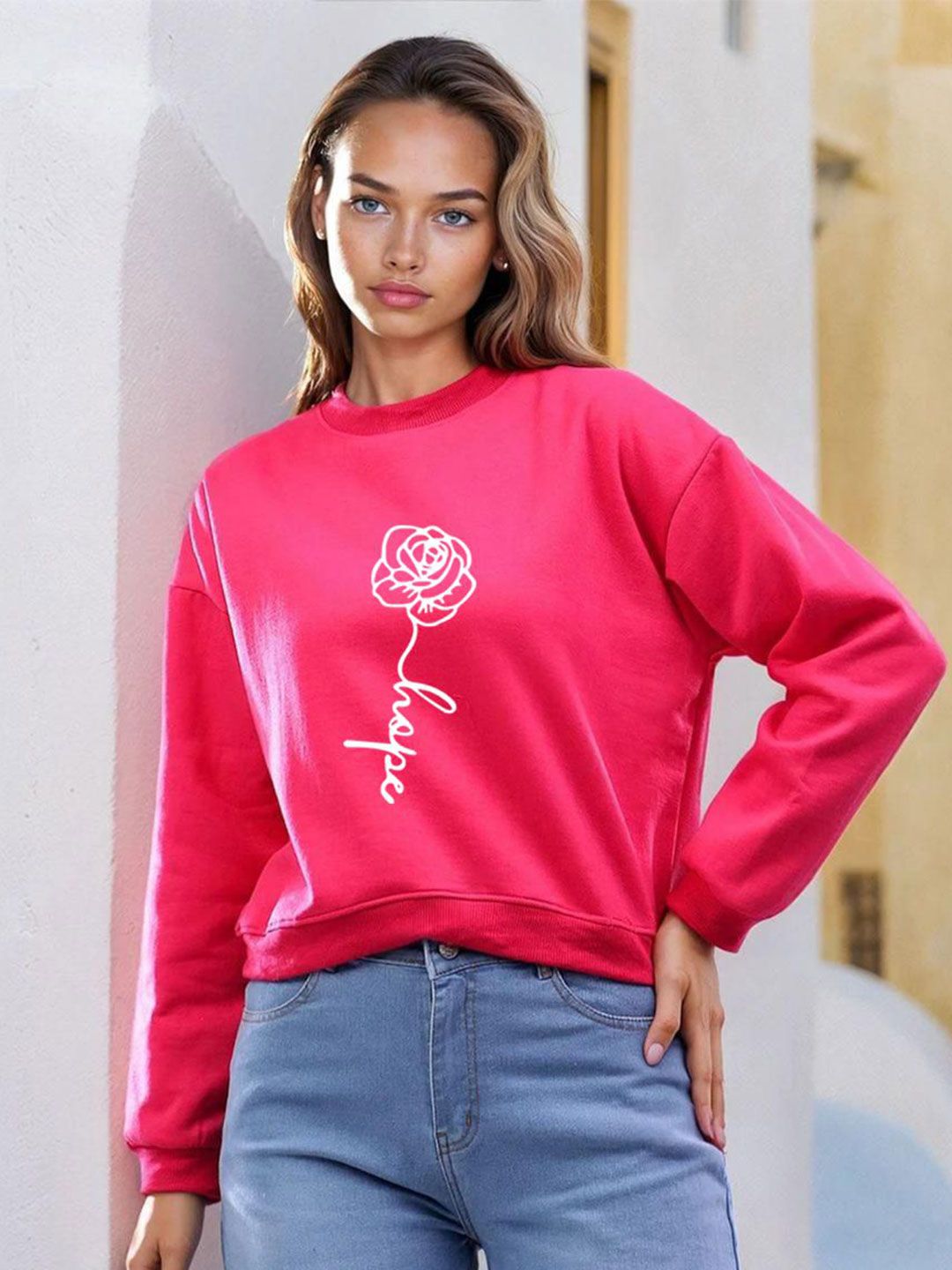 Kotty Women Printed Round Neck Therma-Fit Sweatshirt