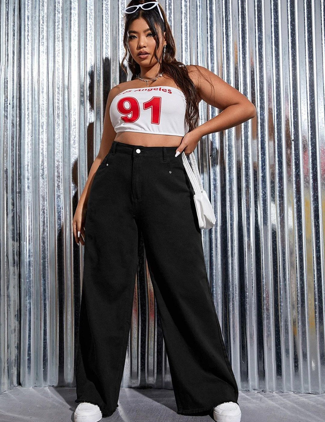  KOTTY Basics Plus Size Women Wide Leg High-Rise Clean Look Stretchable Jeans