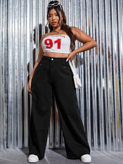  KOTTY Basics Plus Size Women Wide Leg High-Rise Clean Look Stretchable Jeans