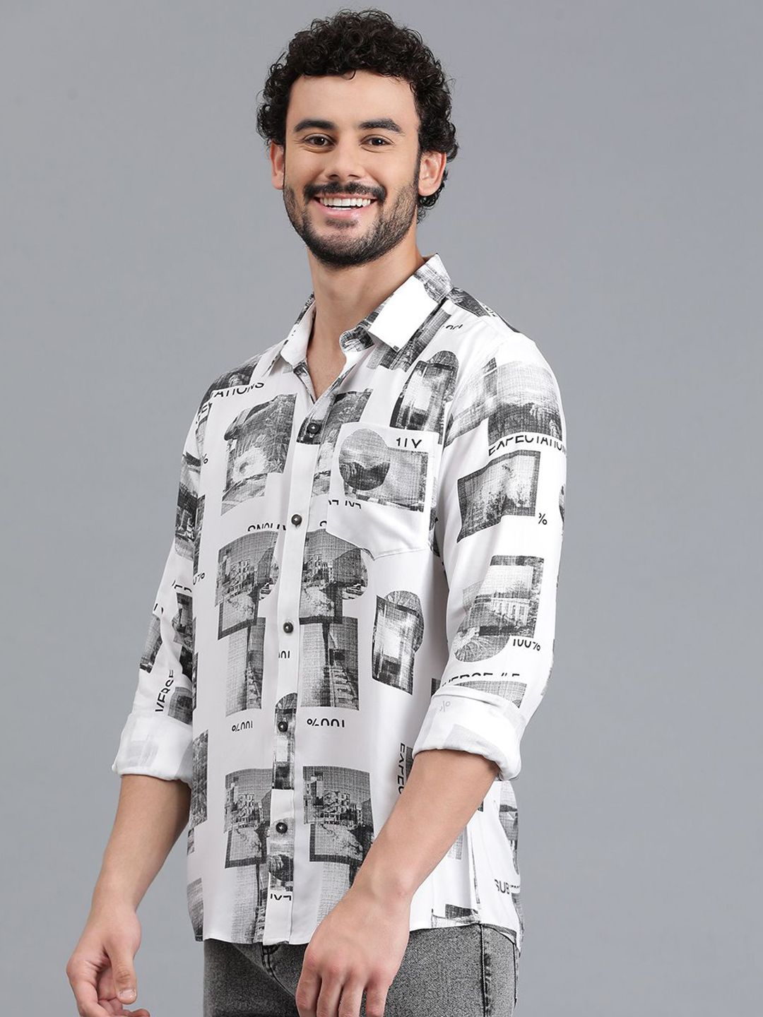 Kotty White Graphic Printed Casual Shirt