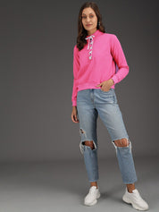 Kotty Round Neck Tie-Up Fleece Sweatshirt