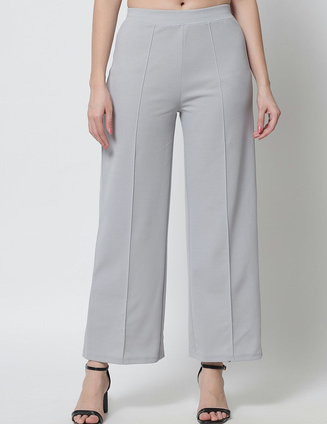 Kotty Women Grey Solid Relaxed Straight Fit Parallel Trousers
