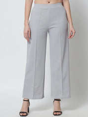 Kotty Women Grey Solid Relaxed Straight Fit Parallel Trousers