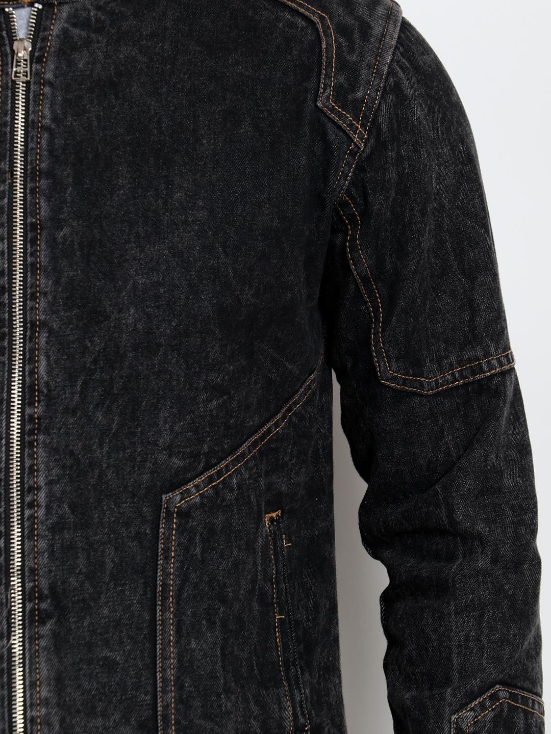 Kotty Men Black Solid Denim Jacket