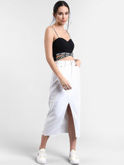 Kotty Women White Solid Denim Straight Skirt