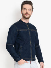 Kotty Men Navy Blue Solid Denim Jacket